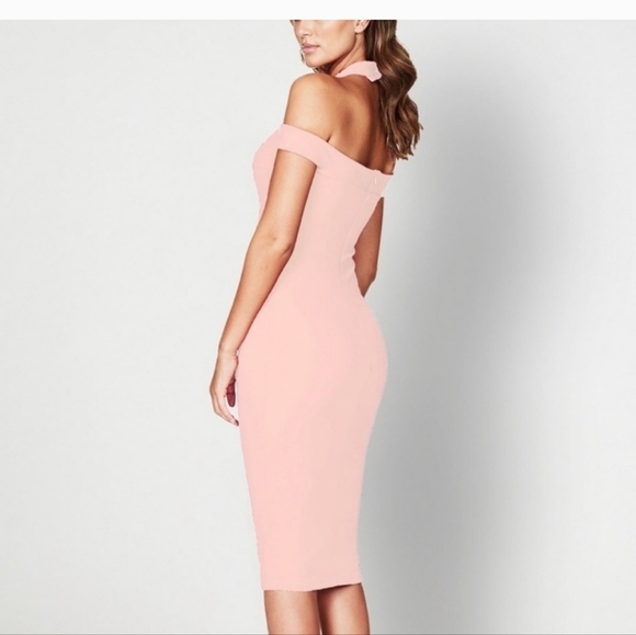Nookie‎ Hollywood Blush Pink Strappy Cutout Fitted Midi Dress size Medium NWT​ - Picture 2 of 12